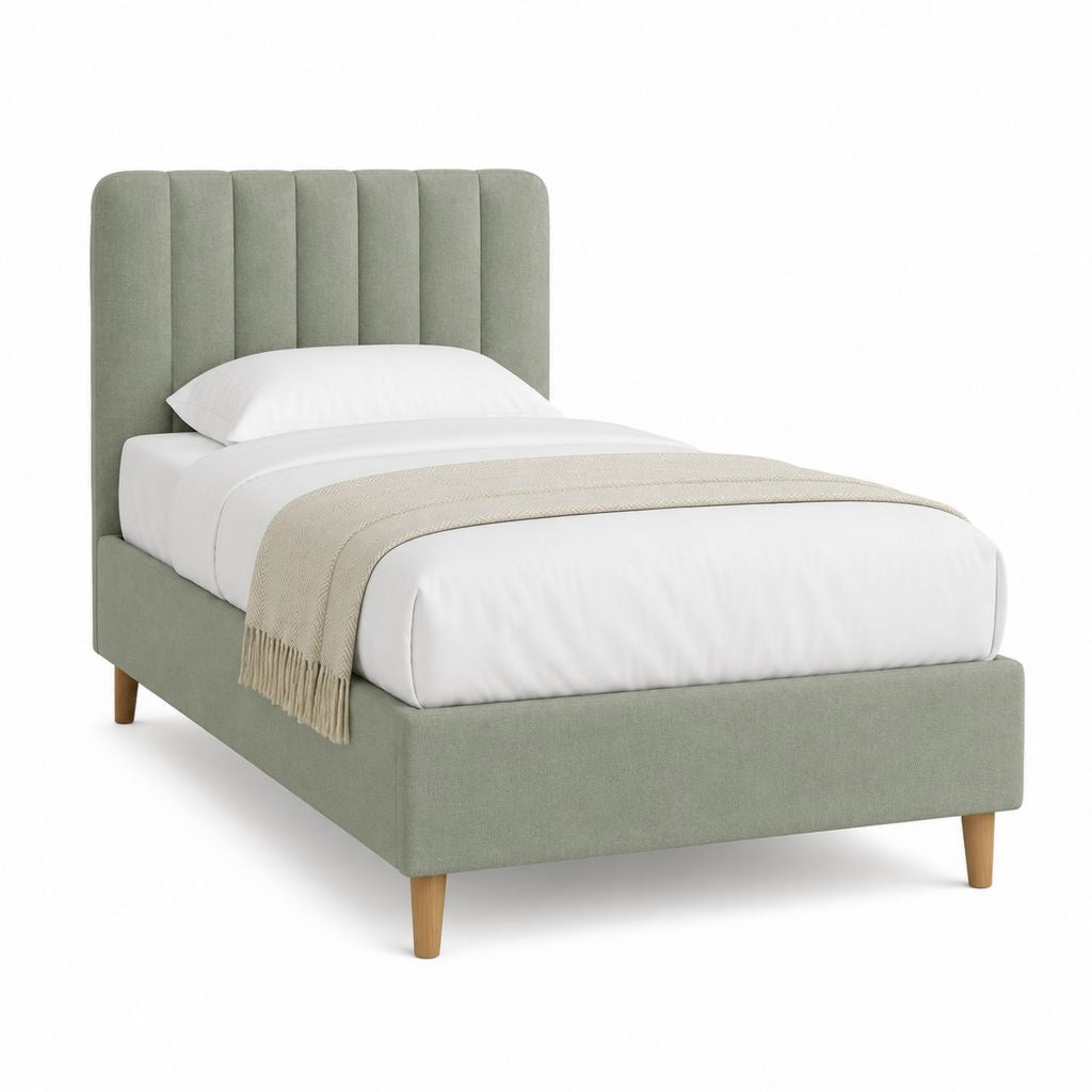 Polsterbett Einzelbett Salbeigrün Polyester Rechteckig 90 x 200 cm Außenmaß 105 x 214 x 120 cm