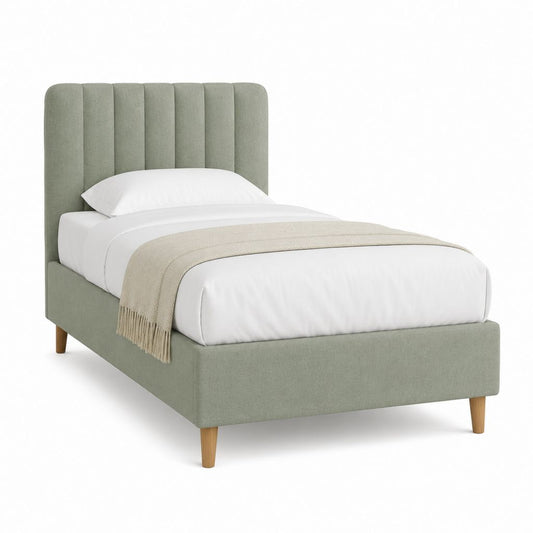 Polsterbett Einzelbett Salbeigrün Polyester Rechteckig 90 x 200 cm Außenmaß 105 x 214 x 120 cm