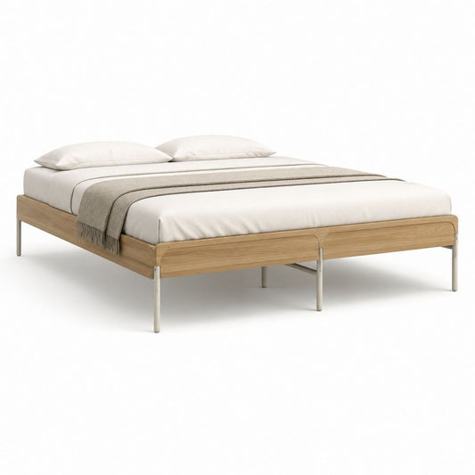 Doppelbett Bettgestell Natur aus Eichenholz und pulverbeschichtetem Stahl rechteckig 160 x 200 cm
