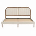 Polsterbett Doppelbett Cremebraun mit Polyesterbezug und Holzrahmen 180 x 200 cm