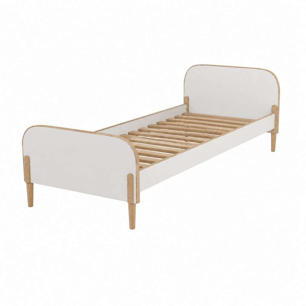 Kinderbett Bettgestell Weiß Natur aus Kiefernholz und MDF rechteckig 90 x 200 cm