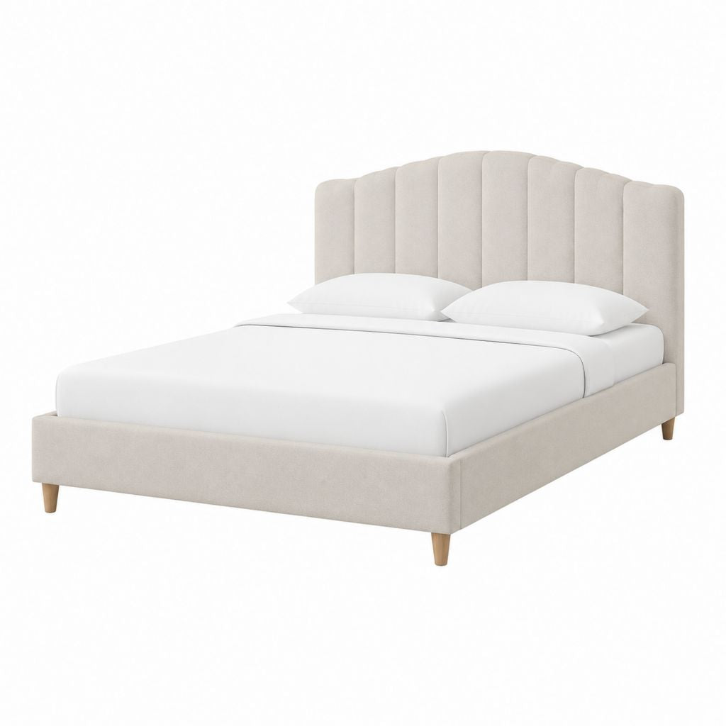 Polsterbettgestell Beige Samtstoff Polyester mit gepolstertem Kopfteil 160 x 200 cm
