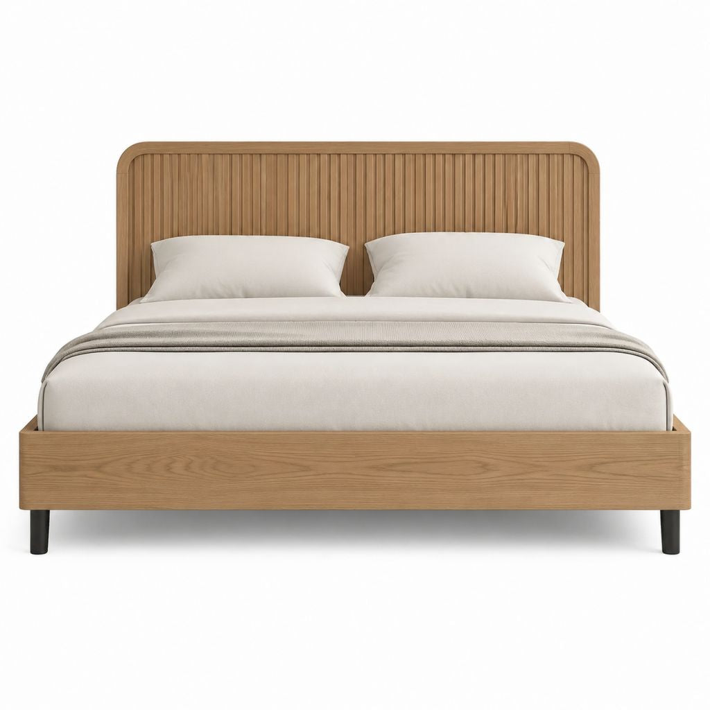 Doppelbett Bettgestell Eichefarben MDF mit Eichenfurnier 160 x 200 cm