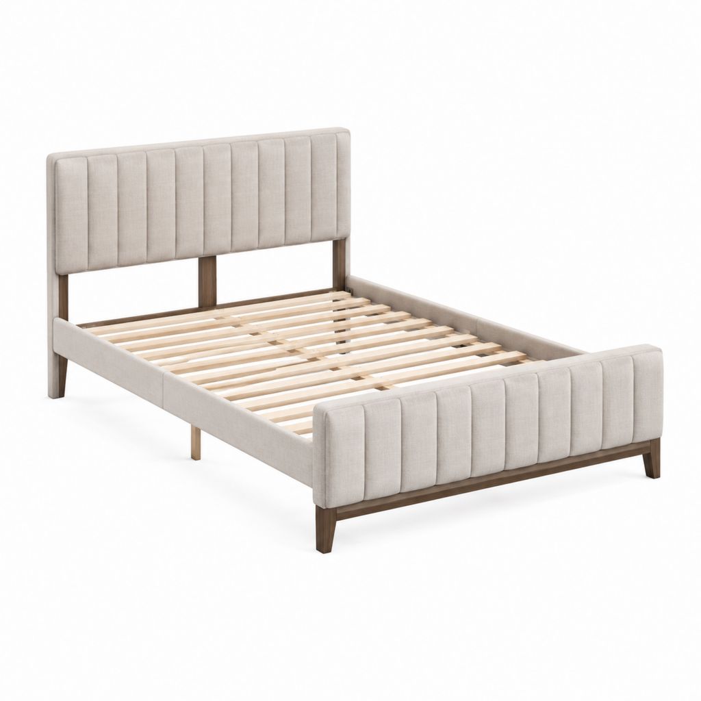 Rechteckiges Polsterbett Doppelbett Beige mit Polyesterbezug und Lattenrost 160 x 200 cm