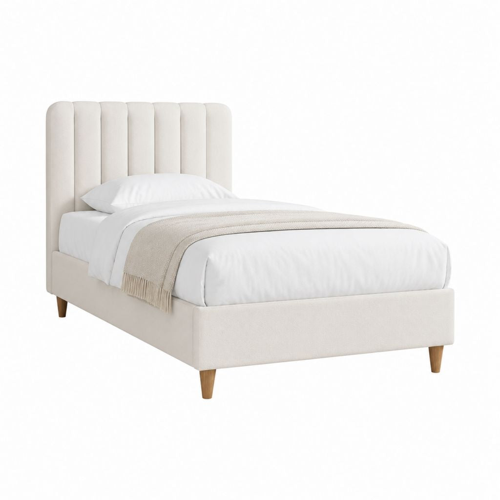 Polsterbett Einzelbett Creme mit Polyesterbezug und Massivholzfüßen rechteckig 90 x 200 cm