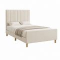 Polsterbett Doppelbett Beige Polyester mit vertikal gestepptem Kopfteil 160 x 200 cm