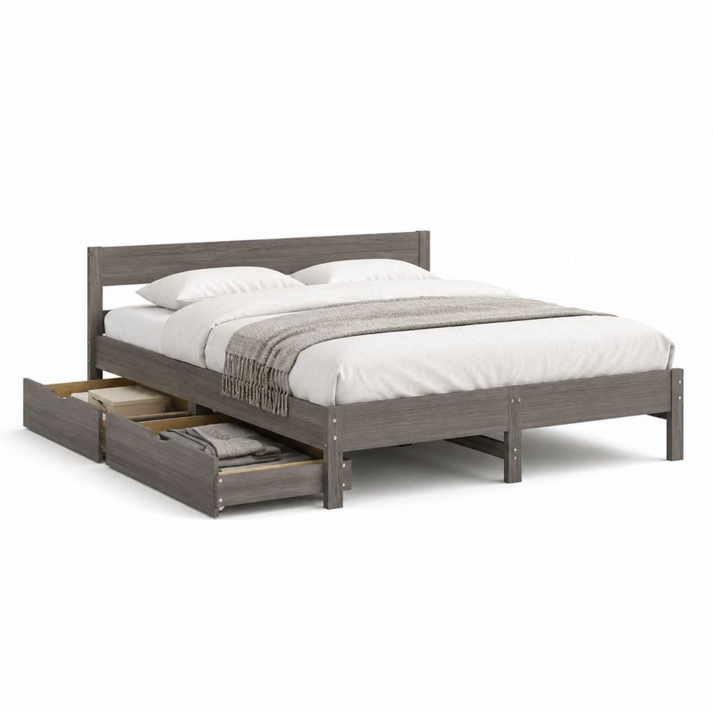 Doppelbett mit 2 Schubladen Grau Holzwerkstoff 160 x 200 cm