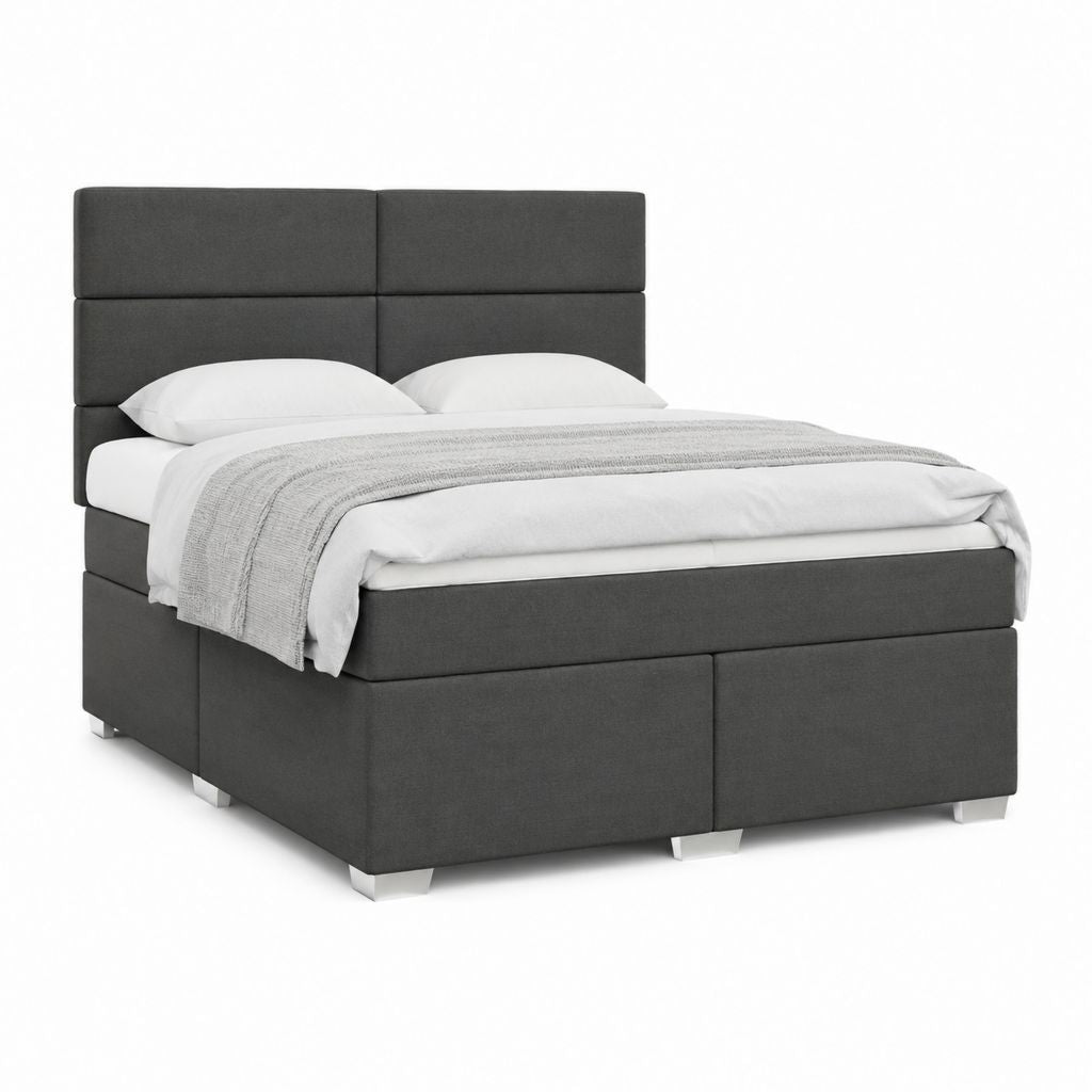 Boxspringbett dunkelgrau mit Polyesterbezug und gepolstertem Kopfteil 180 x 200 cm