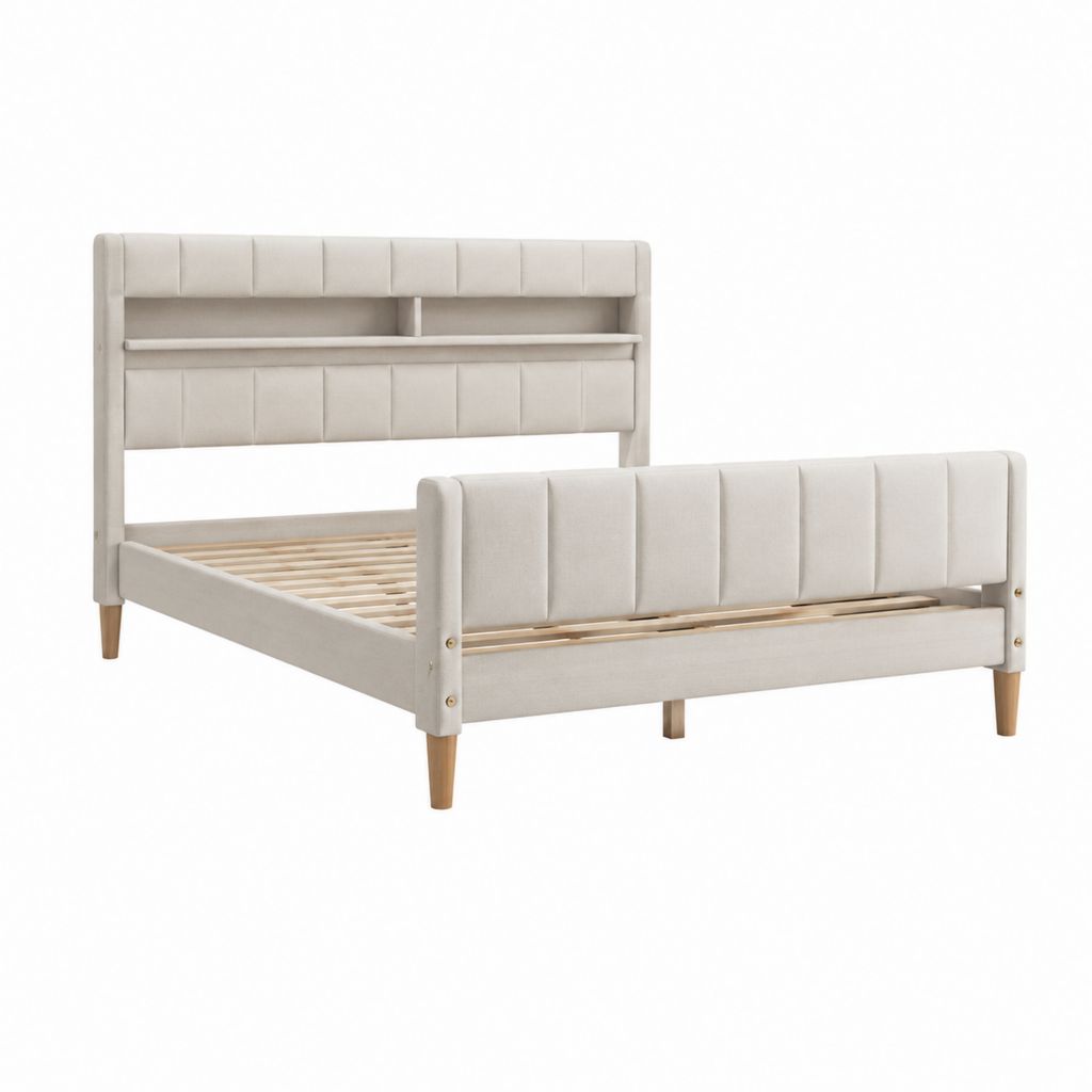Polsterbett Doppelbett Beige mit Polyesterbezug und Lattenrost 160 x 200 cm