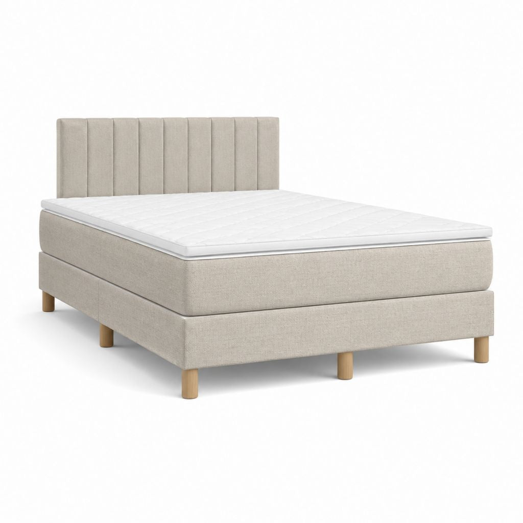 Boxspringbett Beige mit Polyesterbezug und Holzfüßen 180 x 200 cm