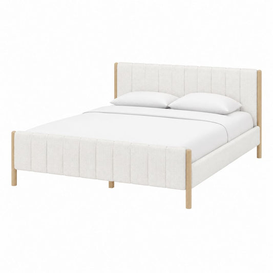 Polsterbett Doppelbett Creme mit Polyesterbezug und Massivholzrahmen 160 x 200 cm